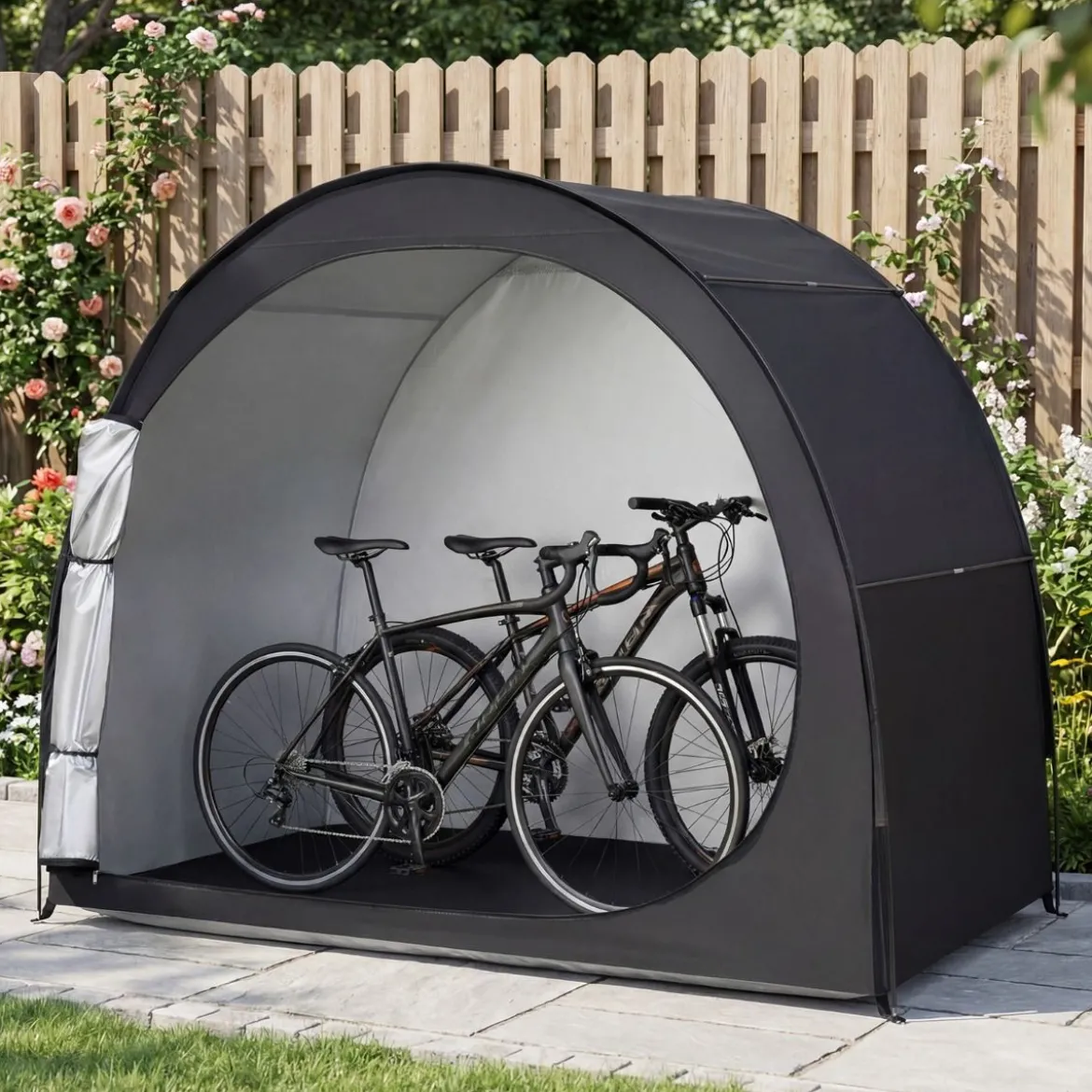 Fahrradgarage für 2 Fahrräder mit Rolltür & Tragetasche Wetterfestes & Wasserdichtes Fahrradzelt