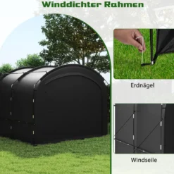 Fahrradgarage Outdoor-Fahrradabdeckung mit wasserfestem & silberbeschichtetem Gewebe Fahrradschuppen Schwarz