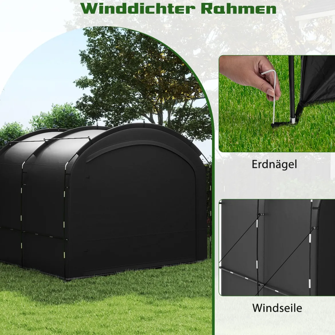 Fahrradgarage Outdoor-Fahrradabdeckung mit wasserfestem & silberbeschichtetem Gewebe Fahrradschuppen Schwarz