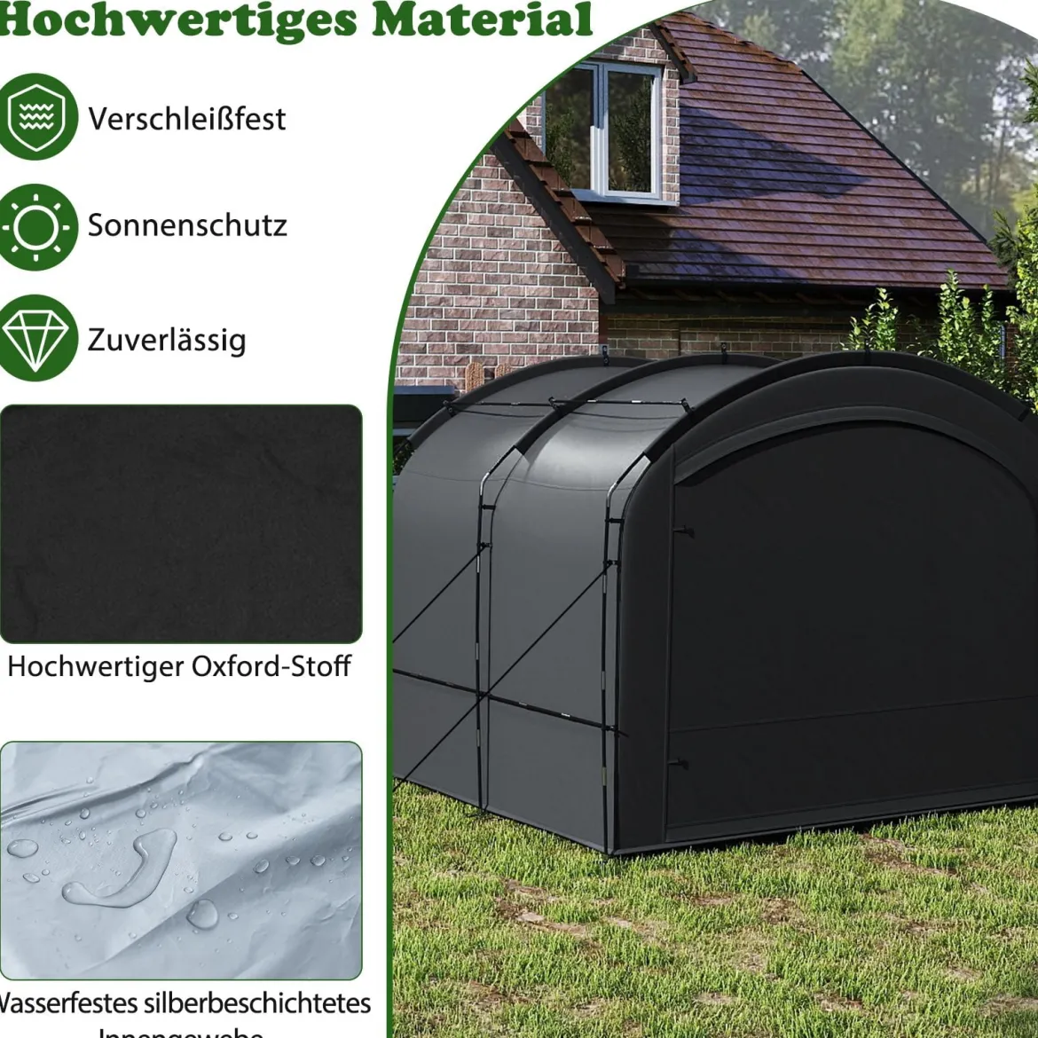 Fahrradgarage Outdoor-Fahrradabdeckung mit wasserfestem & silberbeschichtetem Gewebe Fahrradschuppen Schwarz
