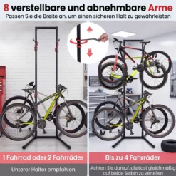 Fahrradständer für 4 Fahrräder Freistehender Fahrradhalter mit Verstellbaren Haken