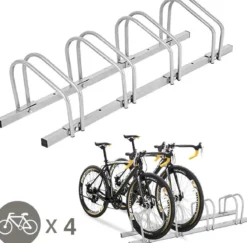 Fahrradständer für 4 Räder Fahrradständer Mehrfachständer Stahl Bodenständer Aufstellständer Silber