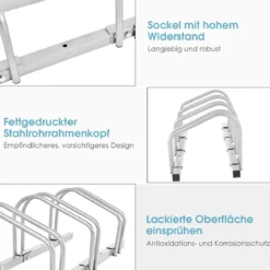 Fahrradständer für 4 Räder Fahrradständer Mehrfachständer Stahl Bodenständer Aufstellständer Silber
