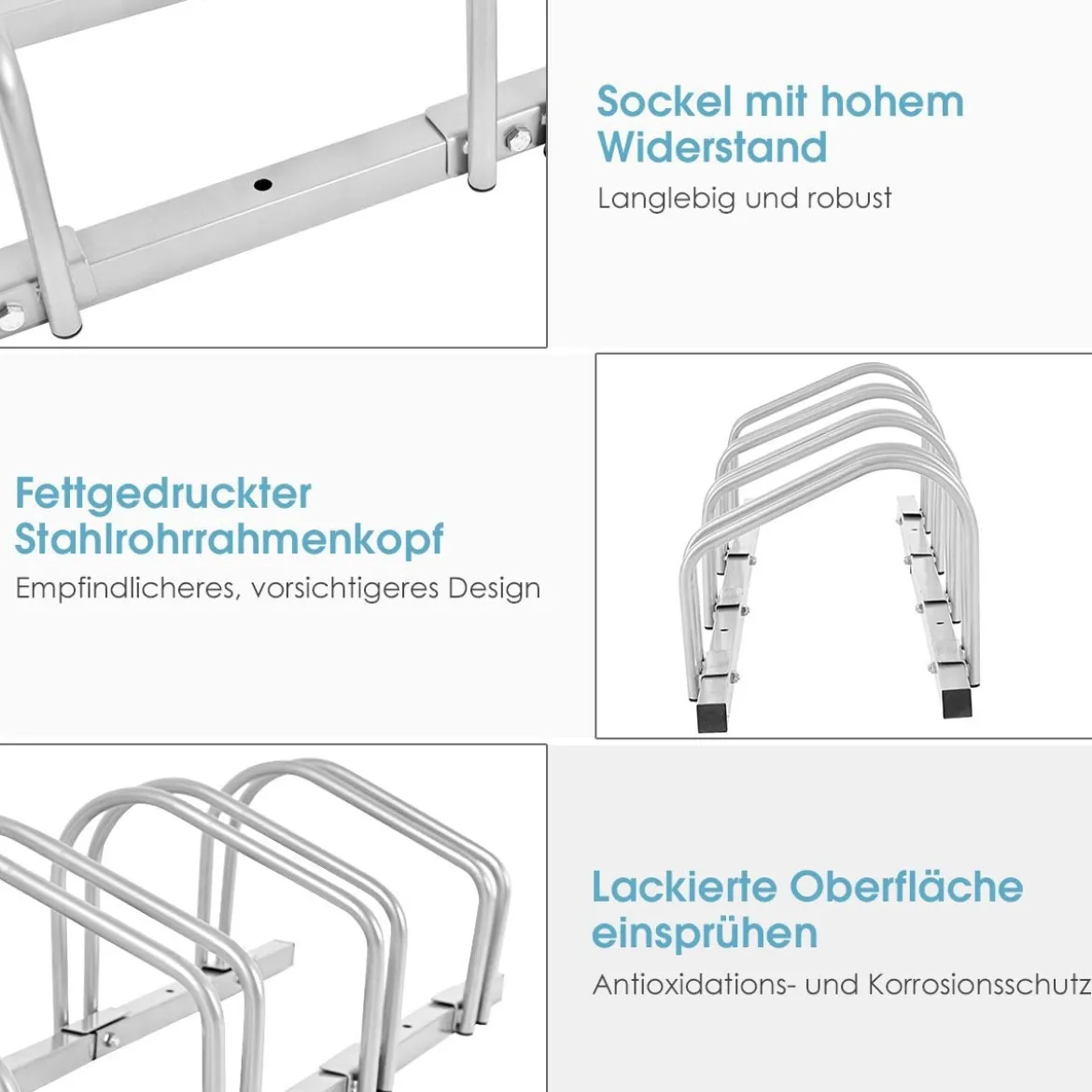 Fahrradständer für 4 Räder Fahrradständer Mehrfachständer Stahl Bodenständer Aufstellständer Silber