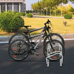 Fahrradständer für 4 Räder Fahrradständer Mehrfachständer Stahl Bodenständer Aufstellständer Silber