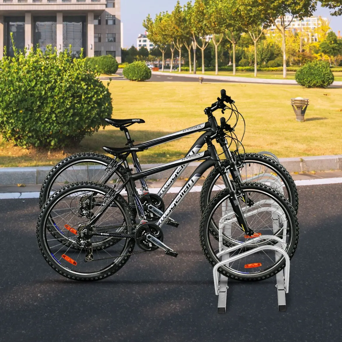 Fahrradständer für 4 Räder Fahrradständer Mehrfachständer Stahl Bodenständer Aufstellständer Silber