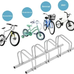 Fahrradständer für 4 Räder Fahrradständer Mehrfachständer Stahl Bodenständer Aufstellständer Silber