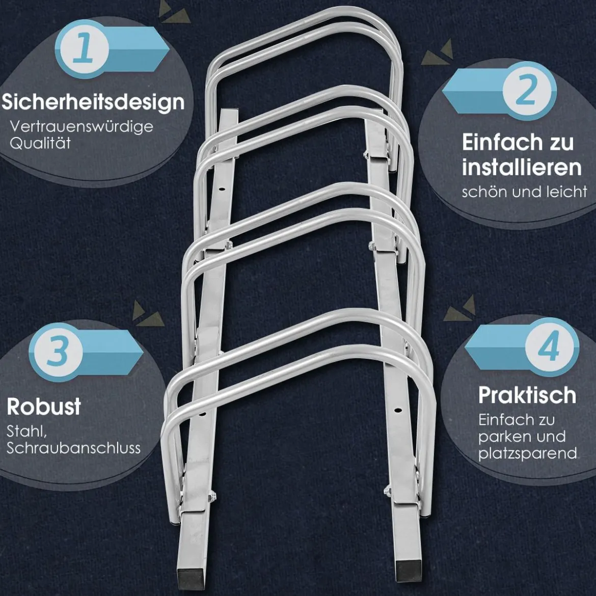 Fahrradständer für 4 Räder Fahrradständer Mehrfachständer Stahl Bodenständer Aufstellständer Silber