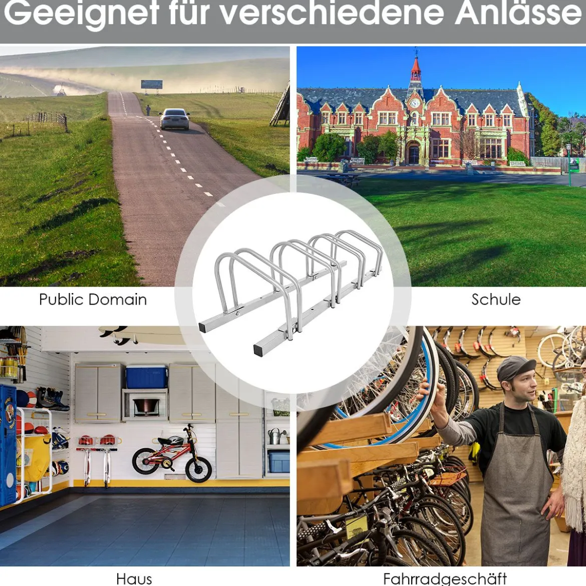 Fahrradständer für 4 Räder Fahrradständer Mehrfachständer Stahl Bodenständer Aufstellständer Silber