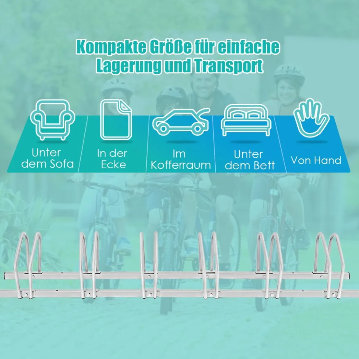 Fahrradständer für 6 Räder Mehrfachständer Stahl Bodenständer Aufstellständer Silber