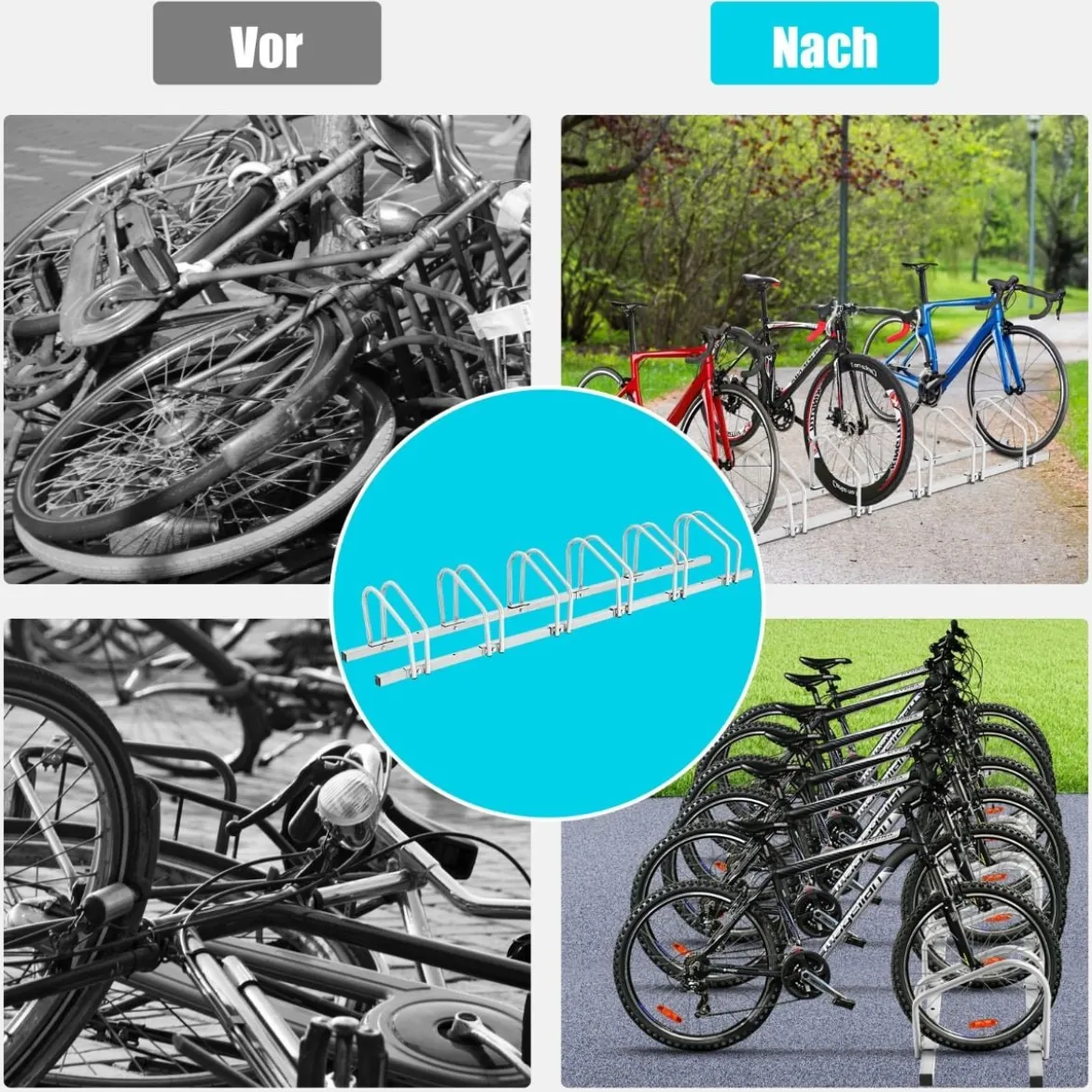 Fahrradständer für 6 Räder Mehrfachständer Stahl Bodenständer Aufstellständer Silber