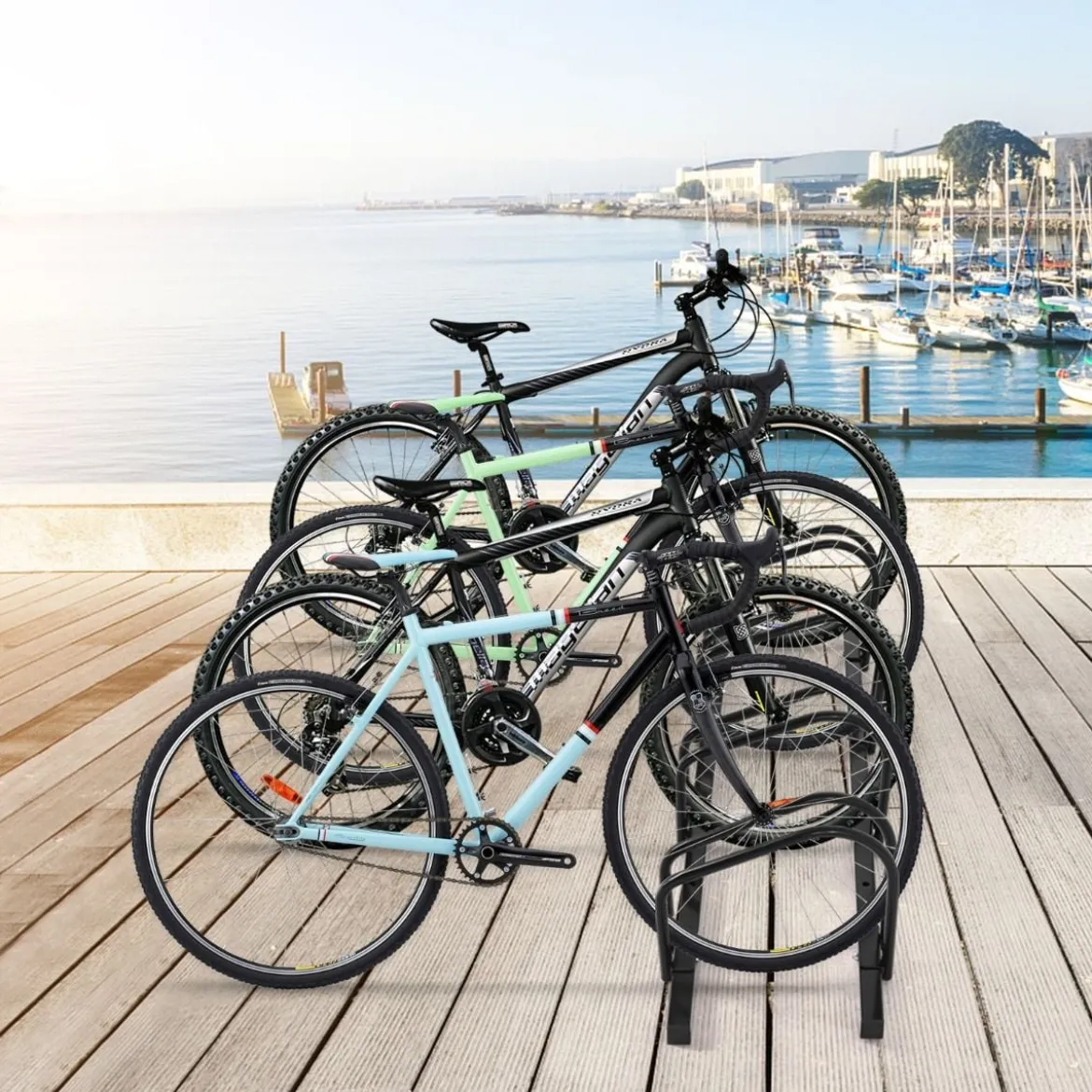 Fahrradständer Standparker Bodenständer Aufstellständer mit 4 Fahrrad Stellplätze Mehrfachständer Stahl Schwarz