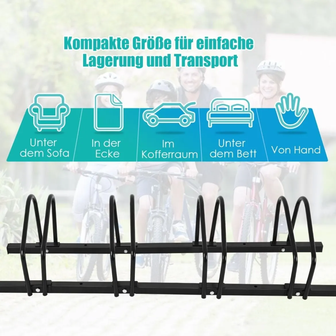 Fahrradständer Standparker Bodenständer Aufstellständer mit 4 Fahrrad Stellplätze Mehrfachständer Stahl Schwarz