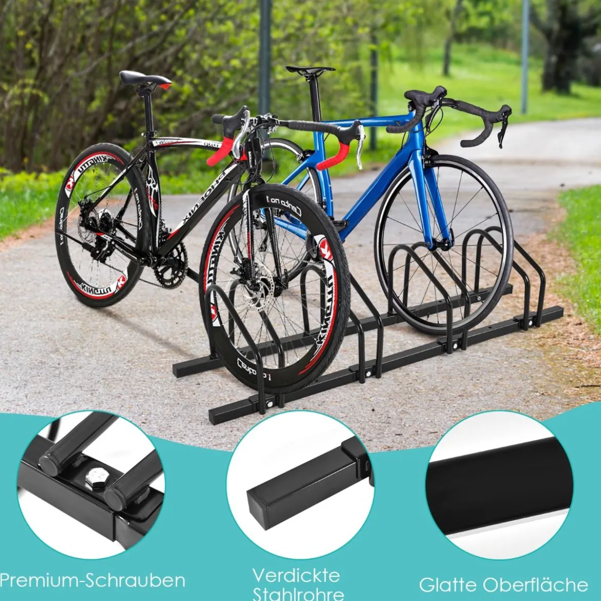Fahrradständer Standparker Bodenständer Aufstellständer mit 4 Fahrrad Stellplätze Mehrfachständer Stahl Schwarz