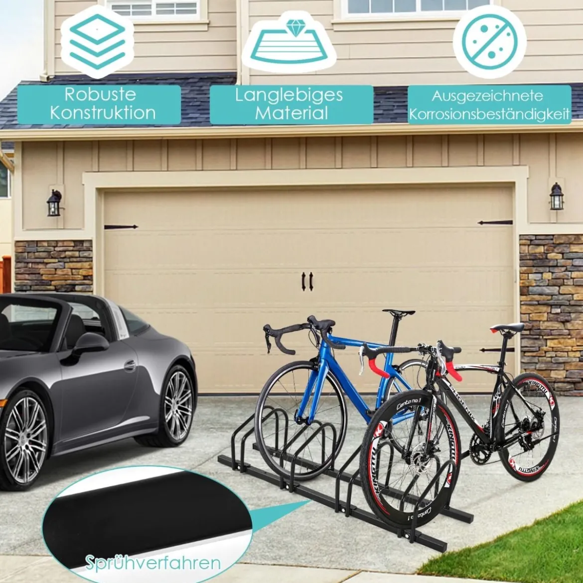 Fahrradständer Standparker Bodenständer Aufstellständer mit 4 Fahrrad Stellplätze Mehrfachständer Stahl Schwarz