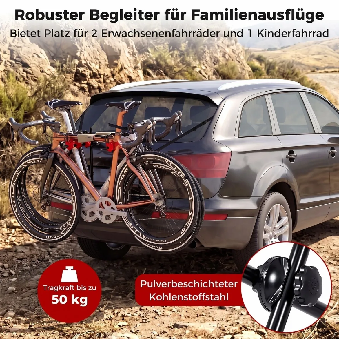 Fahrradträger Heckfahrradträger aus Kohlenstoffstahl für 3 Fahrräder Faltbar 68 x 50 x 61 cm