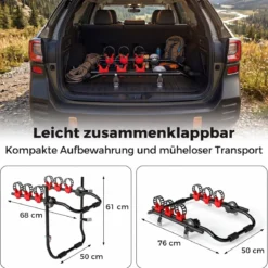 Fahrradträger Heckfahrradträger aus Kohlenstoffstahl für 3 Fahrräder Faltbar 68 x 50 x 61 cm