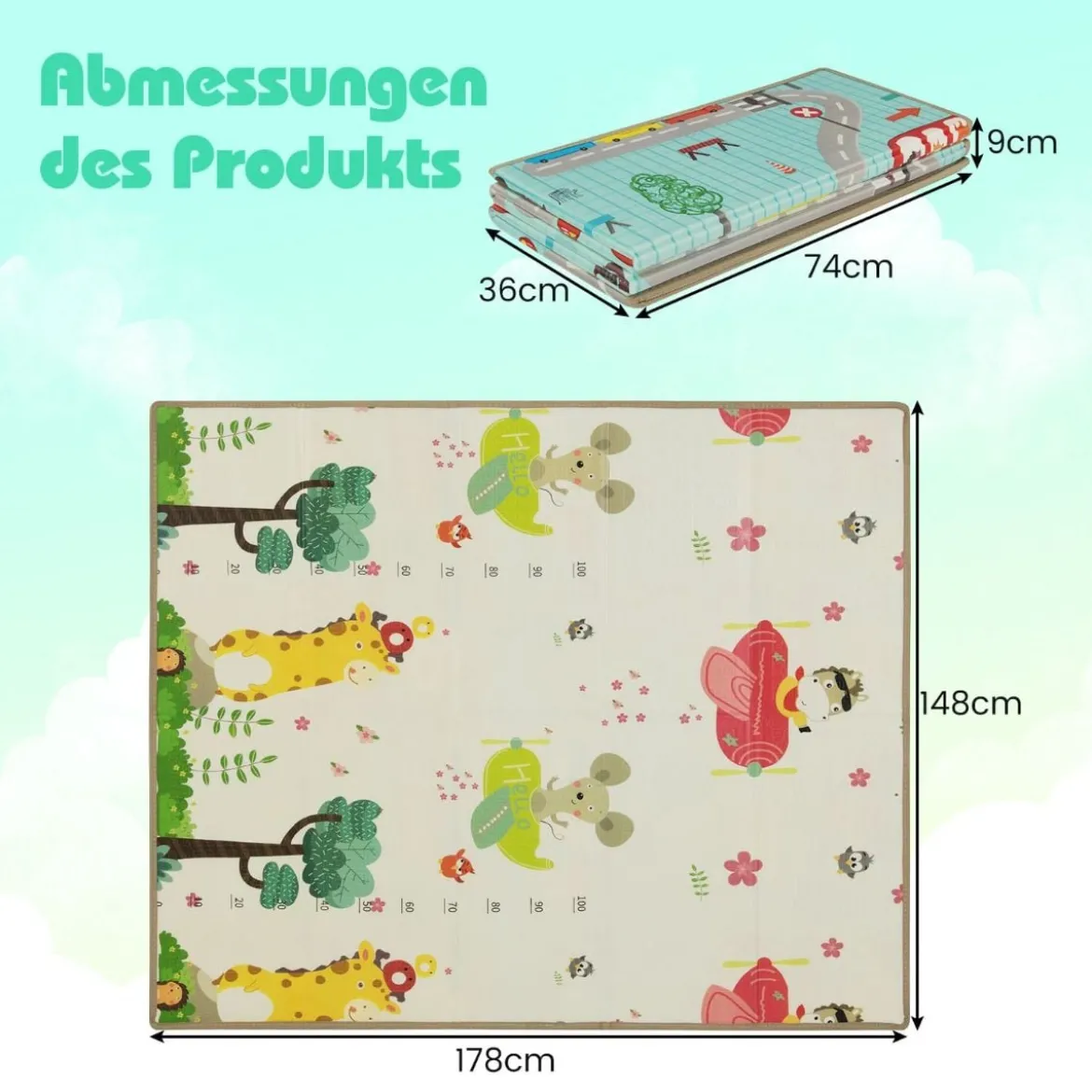 Faltbare Baby Krabblematte aus XPE Material Doppelseitige Spielmatte Babymatte Spielteppich