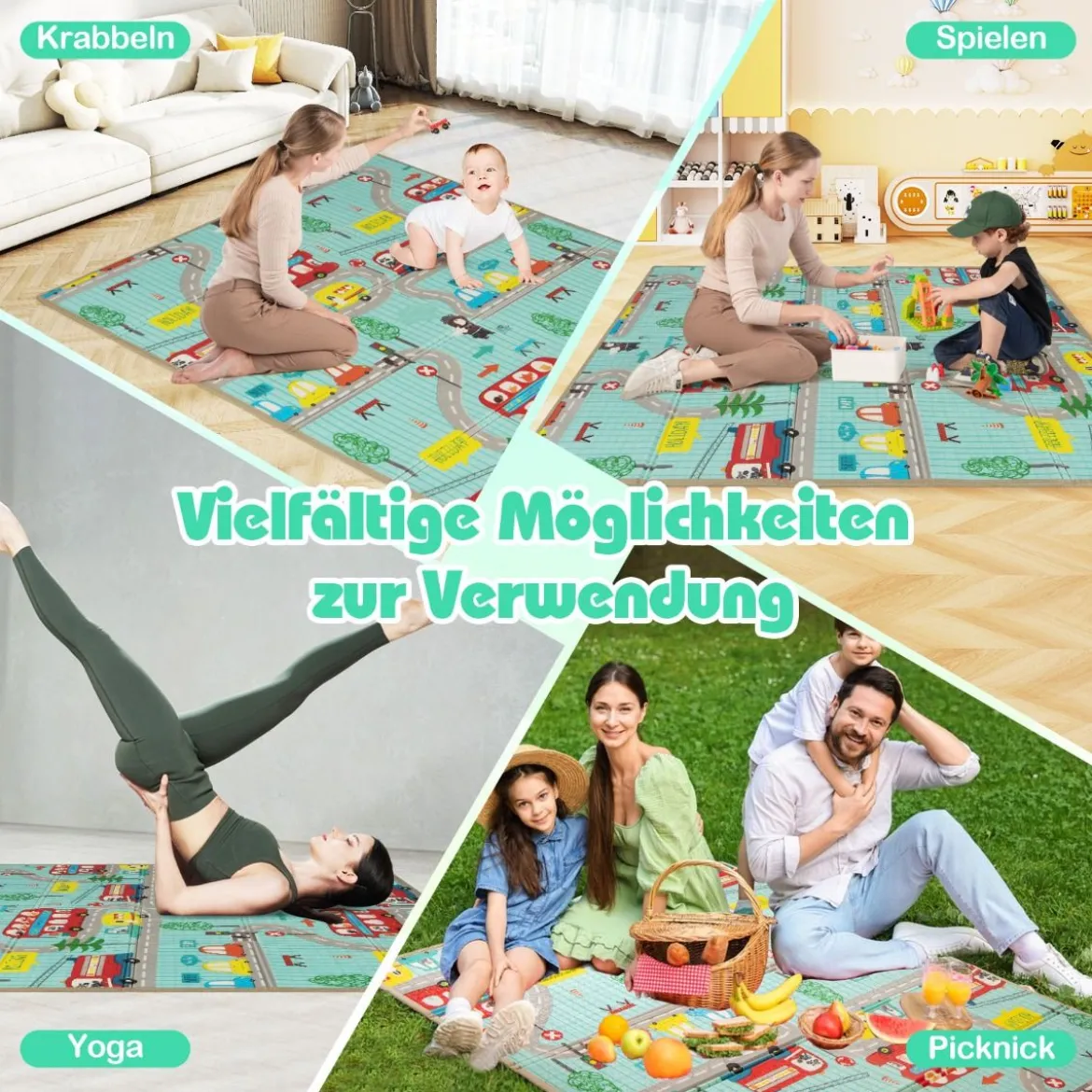 Faltbare Baby Krabblematte aus XPE Material Doppelseitige Spielmatte Babymatte Spielteppich