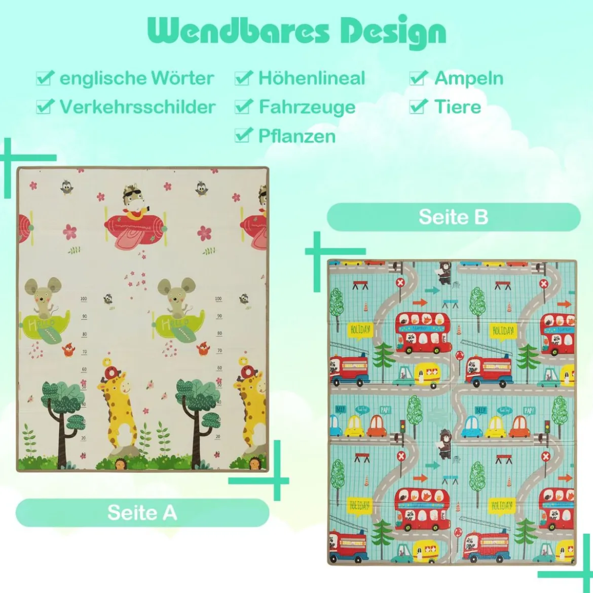 Faltbare Baby Krabblematte aus XPE Material Doppelseitige Spielmatte Babymatte Spielteppich