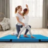 Faltbare Gymnastikmatte 122 x 122 x 10 cm dicke zweifach faltbare Gymnastik-Tumbling-Matte mit Kunstlederbezug Blau