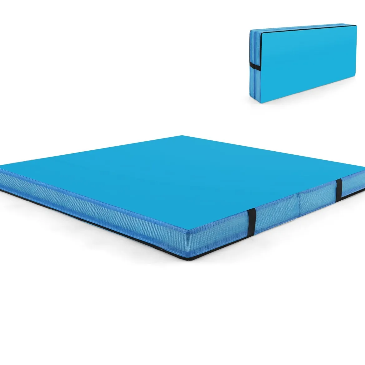 Faltbare Gymnastikmatte 122 x 122 x 10 cm dicke zweifach faltbare Gymnastik-Tumbling-Matte mit Kunstlederbezug Blau