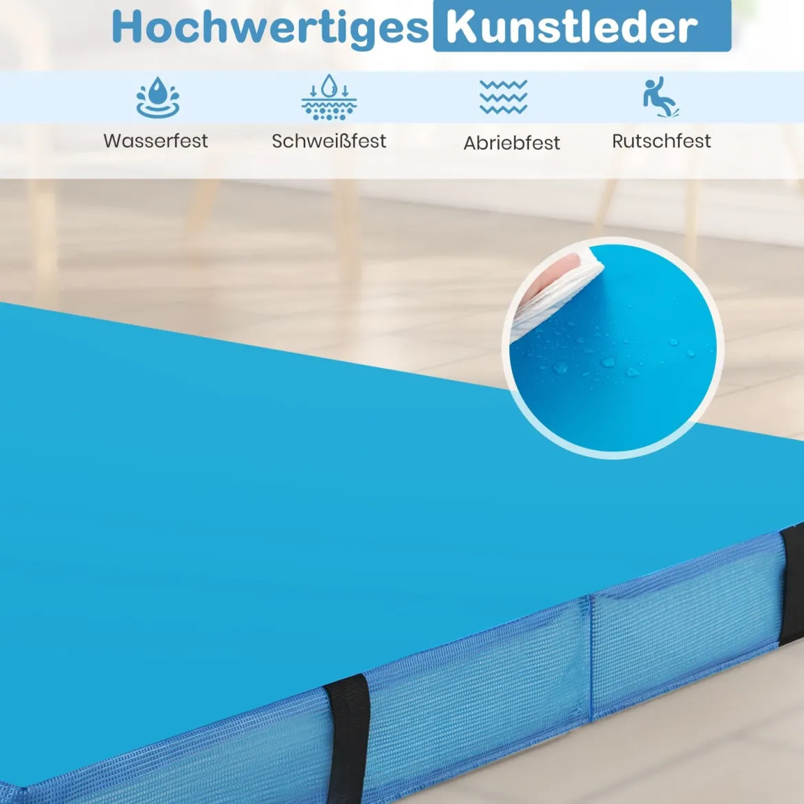Faltbare Gymnastikmatte 122 x 122 x 10 cm dicke zweifach faltbare Gymnastik-Tumbling-Matte mit Kunstlederbezug Blau