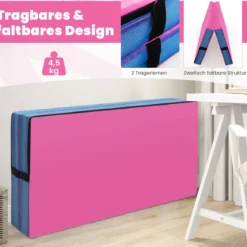 Faltbare Gymnastikmatte 122 x 122 x 10 cm dicke zweifach faltbare Gymnastik-Tumbling-Matte Rosa