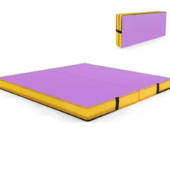Faltbare Gymnastikmatte 122 x 122 x 10 cm dicke zweifach faltbare Gymnastik-Tumbling-Matte mit Kunstlederbezug Lila