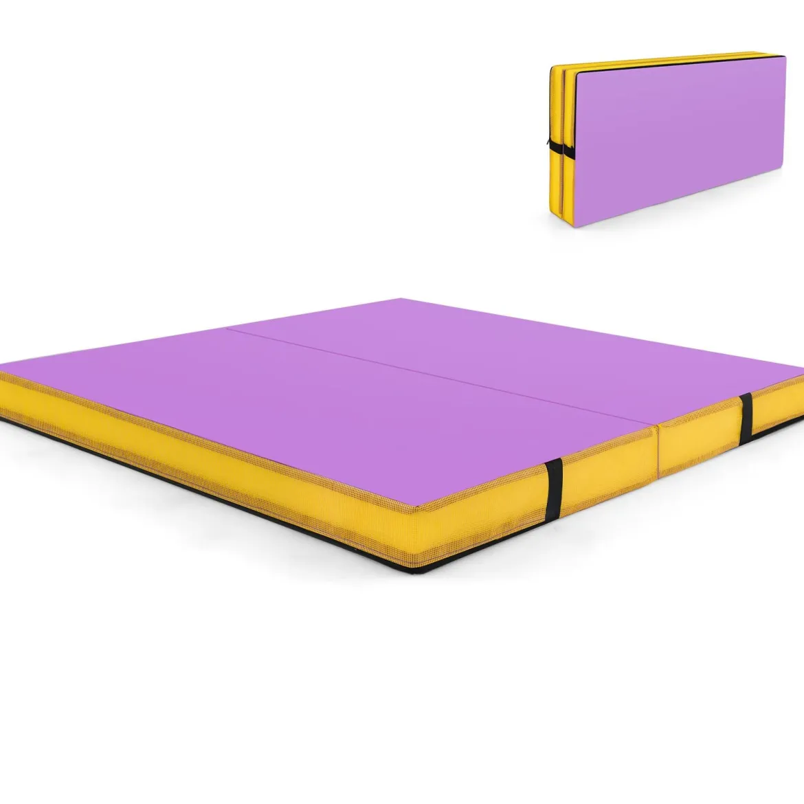 Faltbare Gymnastikmatte 122 x 122 x 10 cm dicke zweifach faltbare Gymnastik-Tumbling-Matte mit Kunstlederbezug Lila