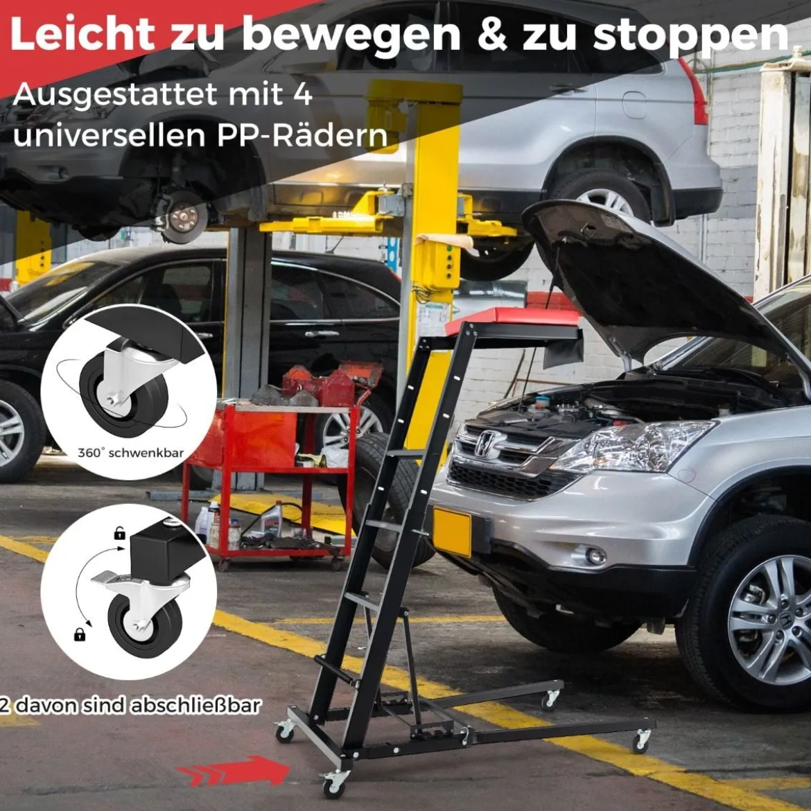 Faltbare Hebebühne mit 114,5-168 cm Einstellbarer Höhe & 3-Gang-Winkel Automobilmotor Hebebühne