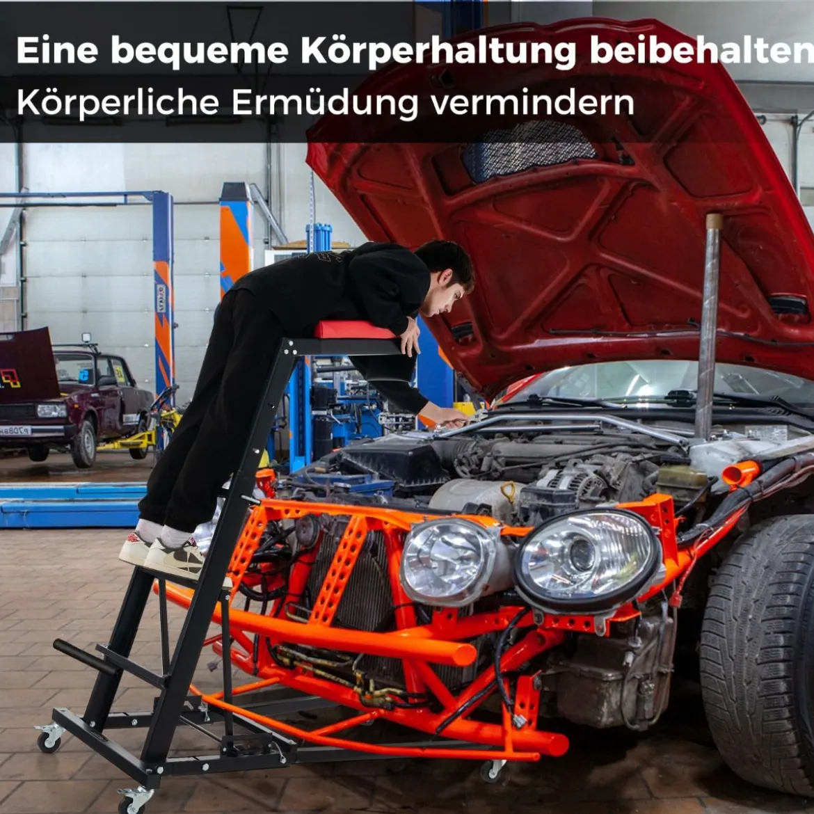 Faltbare Hebebühne mit 114,5-168 cm Einstellbarer Höhe & 3-Gang-Winkel Automobilmotor Hebebühne