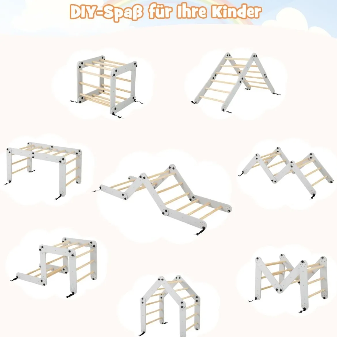 Faltbare Holzkletterer Spielzeuge mit Verstellbarer & Umkehrbarer Rampe Klettergerüst Kletterdreieck
