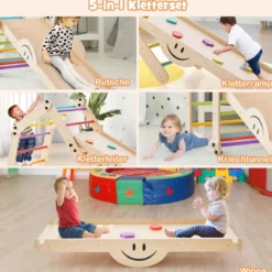 Faltbare Holzkletterer Spielzeuge mit Verstellbarer & Umkehrbarer Rampe Klettergerüst Kletterdreieck