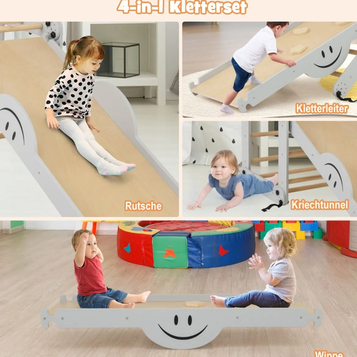 Faltbare Holzkletterer Spielzeuge mit Verstellbarer & Umkehrbarer Rampe Klettergerüst Kletterdreieck
