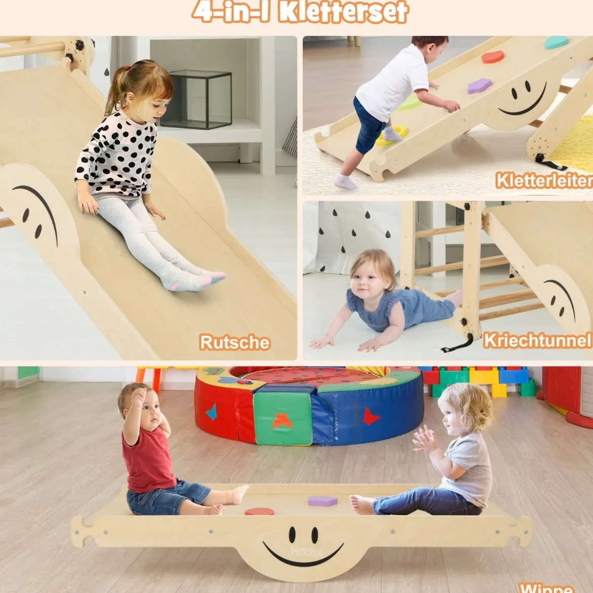 Faltbare Holzkletterer Spielzeuge mit Verstellbarer & Umkehrbarer Rampe Klettergerüst Kletterdreieck