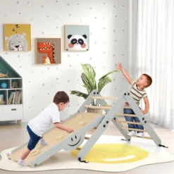 Faltbare Holzkletterer Spielzeuge mit Verstellbarer & Umkehrbarer Rampe Klettergerüst Kletterdreieck