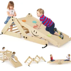 Faltbare Holzkletterer Spielzeuge mit Verstellbarer & Umkehrbarer Rampe Klettergerüst Kletterdreieck