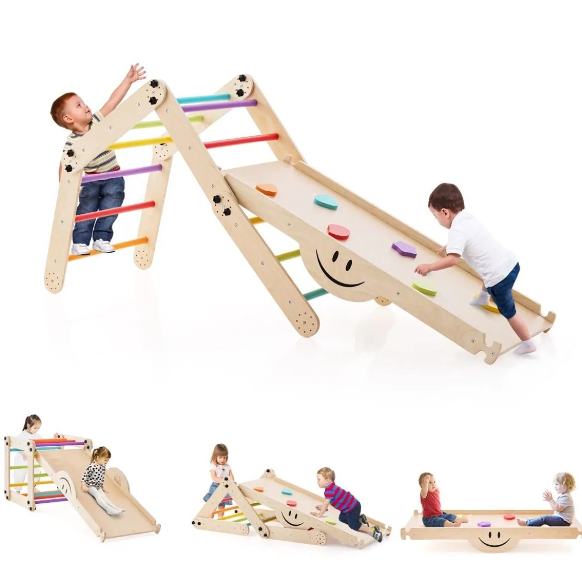 Faltbare Holzkletterer Spielzeuge mit Verstellbarer & Umkehrbarer Rampe Klettergerüst Kletterdreieck