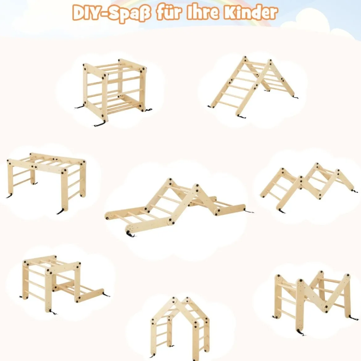 Faltbare Holzkletterer Spielzeuge mit Verstellbarer & Umkehrbarer Rampe Klettergerüst Kletterdreieck