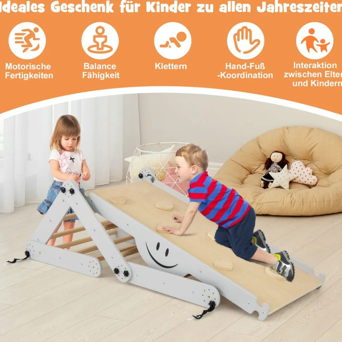 Faltbare Holzkletterer Spielzeuge mit Verstellbarer & Umkehrbarer Rampe Klettergerüst Kletterdreieck