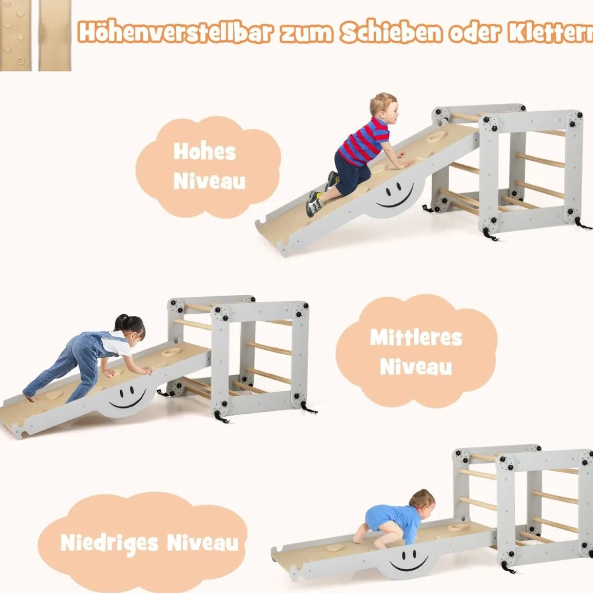 Faltbare Holzkletterer Spielzeuge mit Verstellbarer & Umkehrbarer Rampe Klettergerüst Kletterdreieck