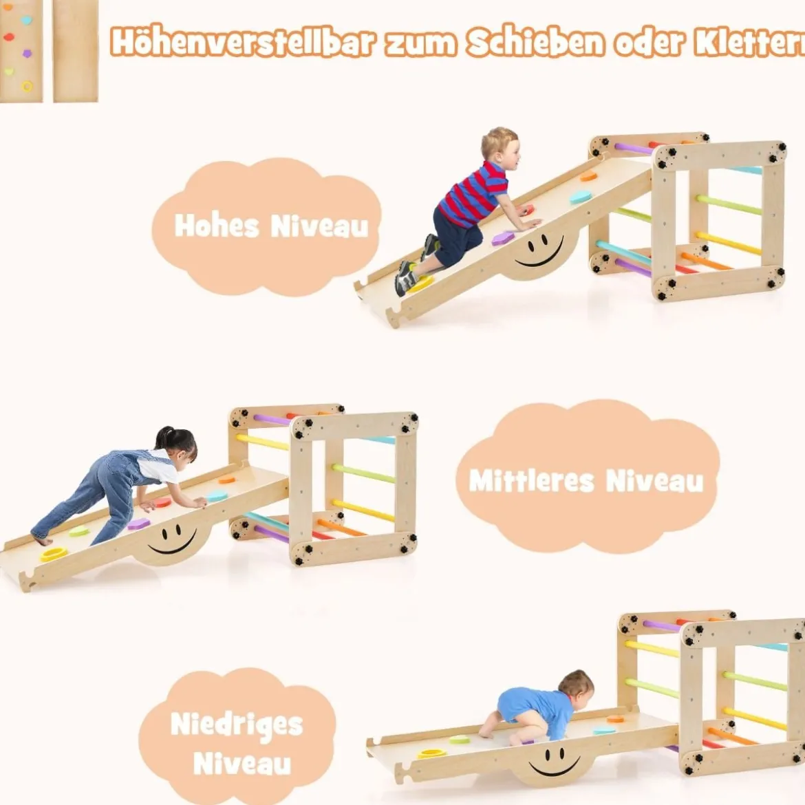 Faltbare Holzkletterer Spielzeuge mit Verstellbarer & Umkehrbarer Rampe Klettergerüst Kletterdreieck