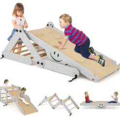 Faltbare Holzkletterer Spielzeuge mit Verstellbarer & Umkehrbarer Rampe Klettergerüst Kletterdreieck
