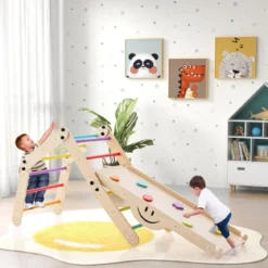 Faltbare Holzkletterer Spielzeuge mit Verstellbarer & Umkehrbarer Rampe Klettergerüst Kletterdreieck