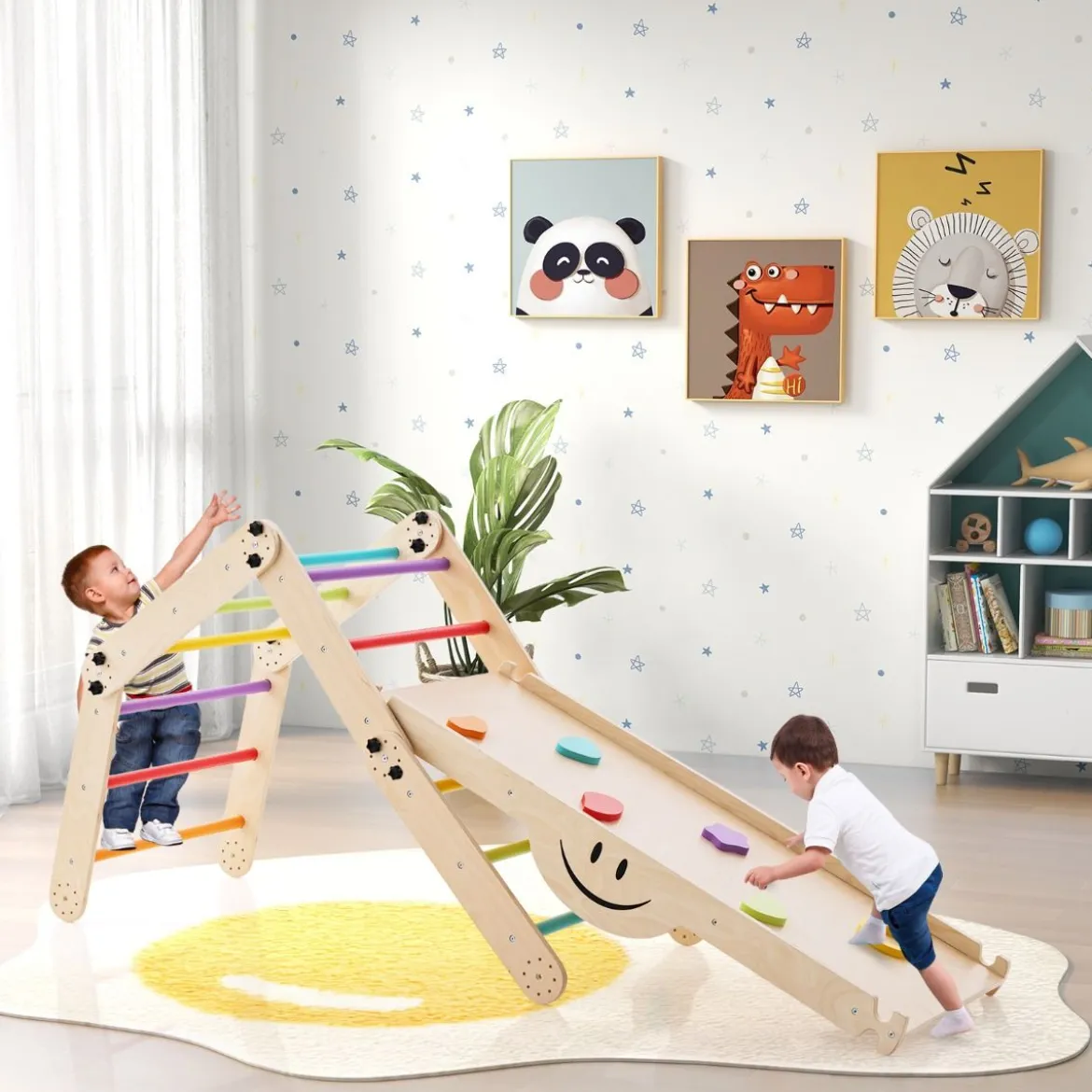 Faltbare Holzkletterer Spielzeuge mit Verstellbarer & Umkehrbarer Rampe Klettergerüst Kletterdreieck