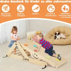 Faltbare Holzkletterer Spielzeuge mit Verstellbarer & Umkehrbarer Rampe Klettergerüst Kletterdreieck