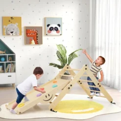 Faltbare Holzkletterer Spielzeuge mit Verstellbarer & Umkehrbarer Rampe Klettergerüst Kletterdreieck