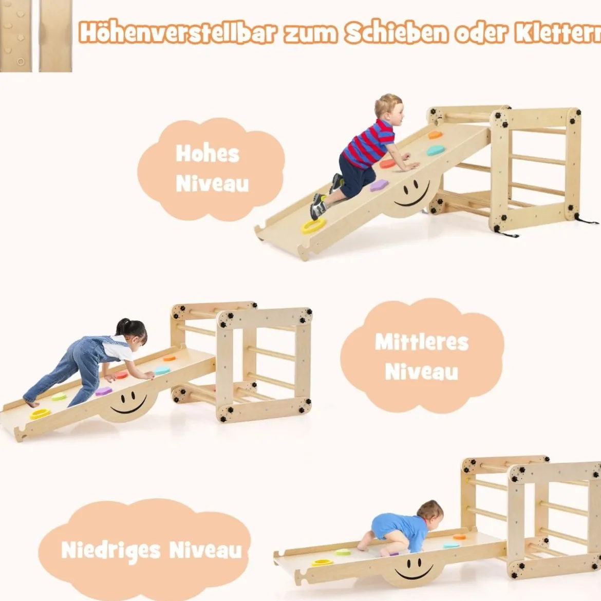 Faltbare Holzkletterer Spielzeuge mit Verstellbarer & Umkehrbarer Rampe Klettergerüst Kletterdreieck