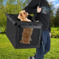 Faltbare Hundebox mit 2 Öffnungen & Fenster & Netzkorb Hund Transportbox Hundetasche